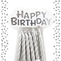 Silfur “Happy Birthday” kerti 12 stk
