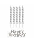 Silfur “Happy Birthday” kerti 12 stk
