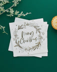 Hvítar servíettur með gylltri “Merry Christmas” áletrun