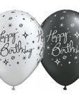 Svört eða Silfruð "Happy Birthday" blaðra 30cm
