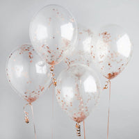 Rósagylltar confetti blöðrur 5 stk