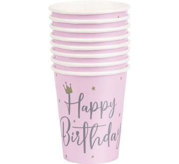 Bleik “Happy Birthday” glös  8 stk