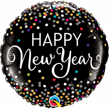 Svört "Happy New Year" álblaðra með marglitum doppum - 46cm