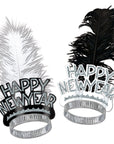 “Happy New Year” kóróna með fjöður  - silfur eða svört