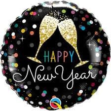 Svört “happy new year” álblaðra með doppum og kampavínsflösku