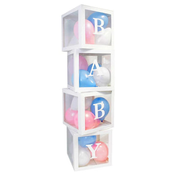 Blöðru kassar fyrir baby shower með bleikum og bláum blöðrum