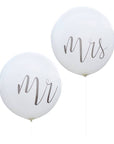 Mr og Mrs blöðrur með gráu letri 90 cm