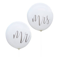 Mr og Mrs blöðrur með gráu letri 90 cm