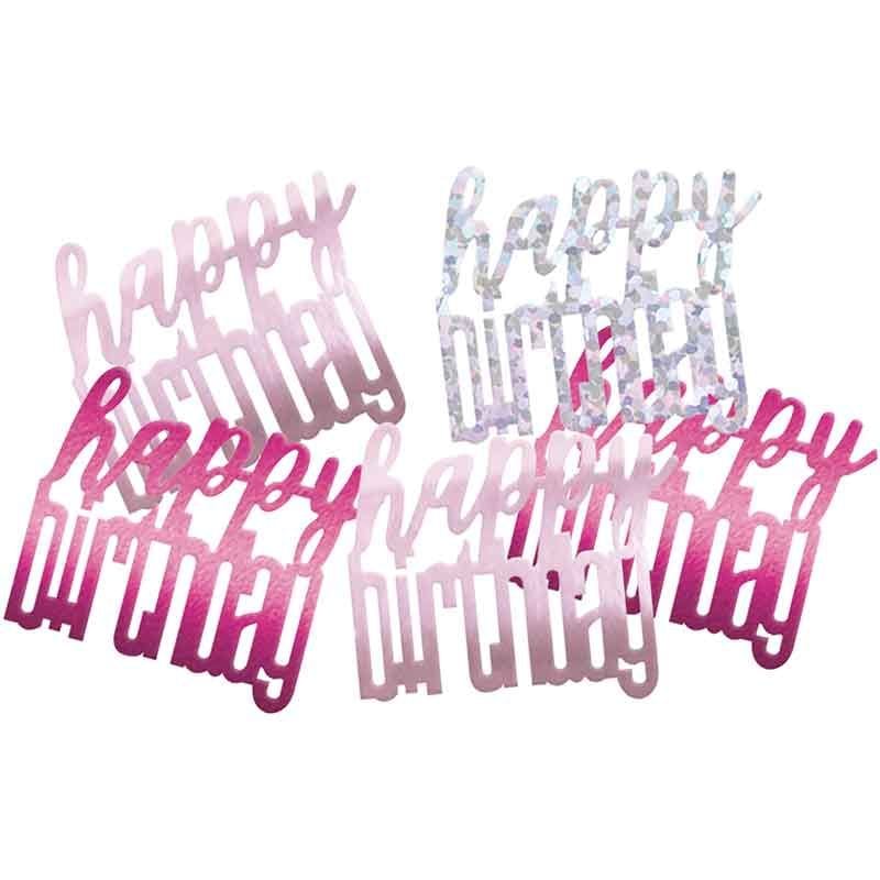 Confetti Happy Birthday -Ljósbleikt, silfur og dökkbleikt