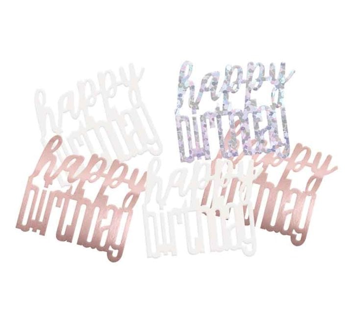 Confetti Happy Birthday - rósagyllt, silfur og hvítt