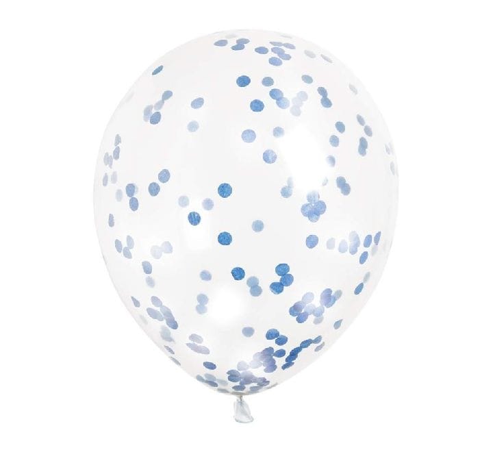 Glærar blöðrur með bláu confetti - 6stk