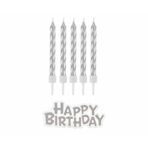Silfur “Happy Birthday” kerti 12 stk