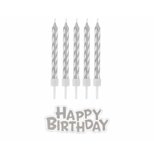 Silfur “Happy Birthday” kerti 12 stk