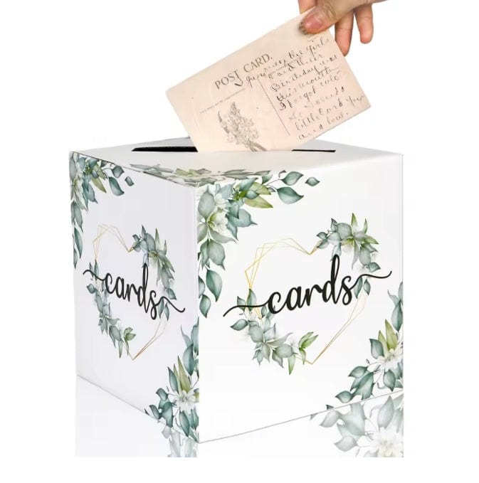 Hvítur kortakassi með eucalyptus og ‘‘Cards‘‘ merkingu - 20cm