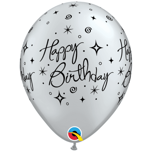 Svört eða Silfruð "Happy Birthday" blaðra 30cm