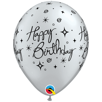 Svört eða Silfruð "Happy Birthday" blaðra 30cm