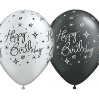 Svört eða Silfruð "Happy Birthday" blaðra 30cm