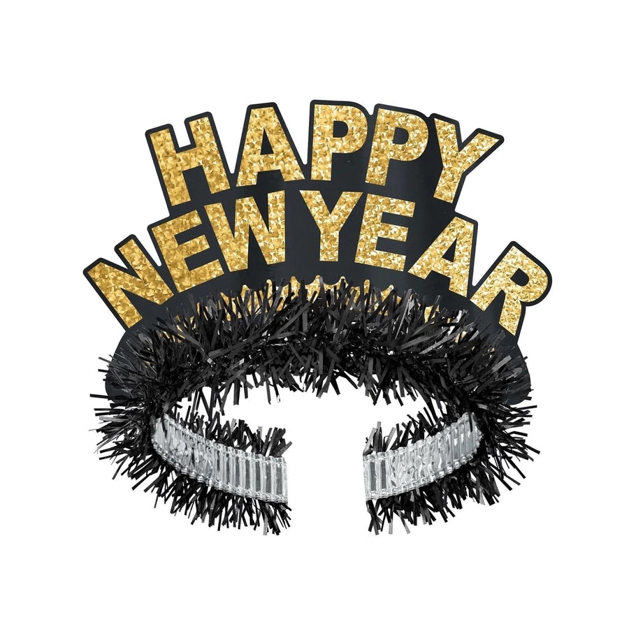 Áramóta kóróna "Happy New Year"  - svart og gyllt