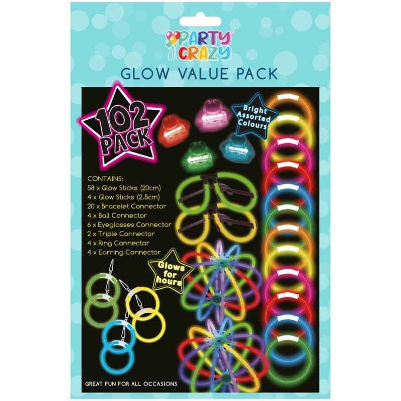 Glow stick pakki - 102stk (margir litir)