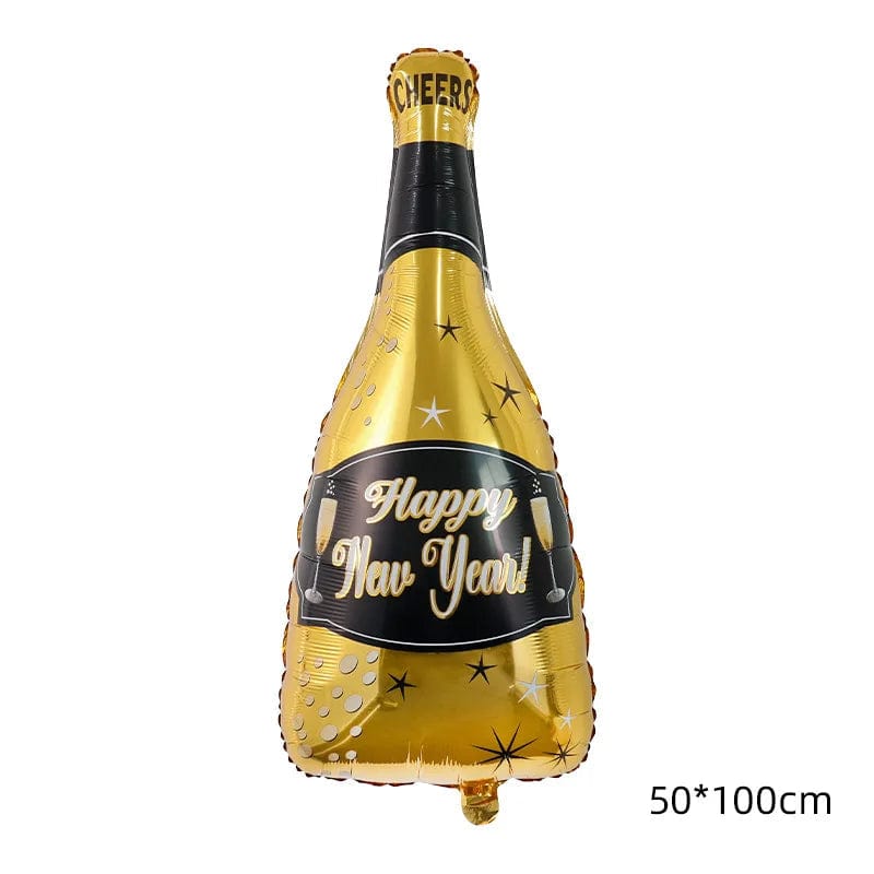 Gyllt og svört happy new year kampavínsblaðra - 100cm