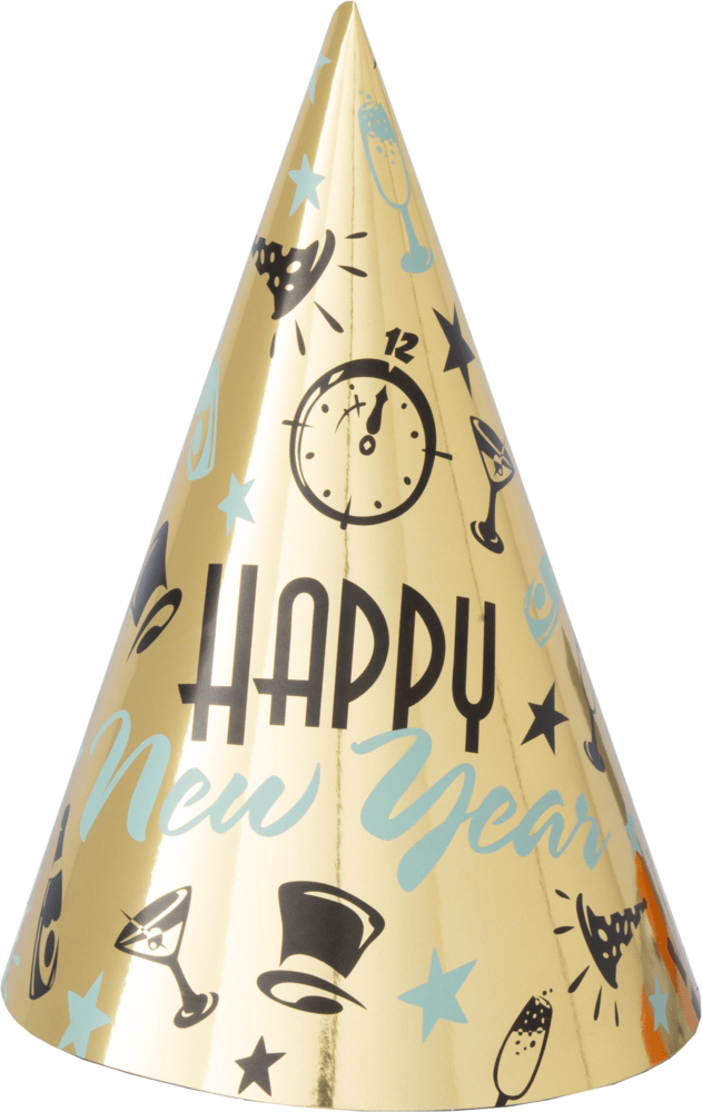 “Happy New Year” strýtuhattur, 3 litir