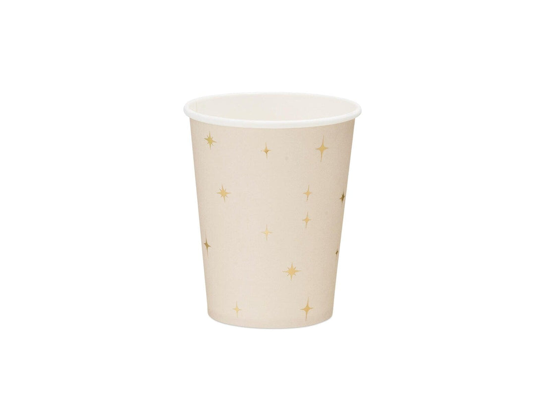 Beige pappaglös með gylltum stjörnum 220ml - 6stk