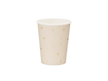 Beige pappaglös með gylltum stjörnum 220ml - 6stk