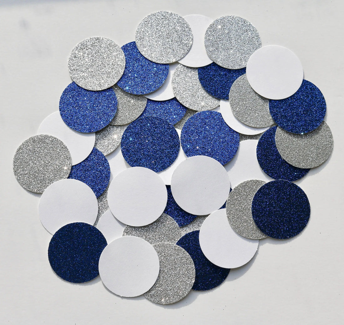 Blátt, silfur og hvítt confetti 100 stk