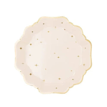 Beige matardiskar með gylltum stjörnum 21cm - 6stk