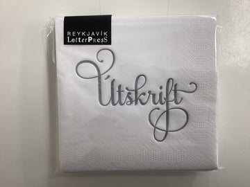 Hvítar "Útskrift" kokteilservíettur með silfur merkingu - 20 stk
