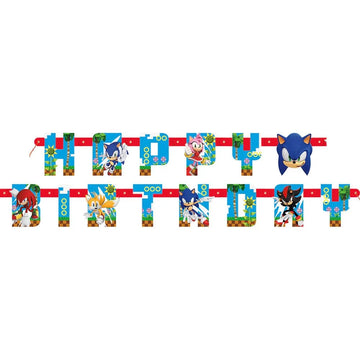Sonic “Happy Birthday” skrautlengja úr pappa  1,8m