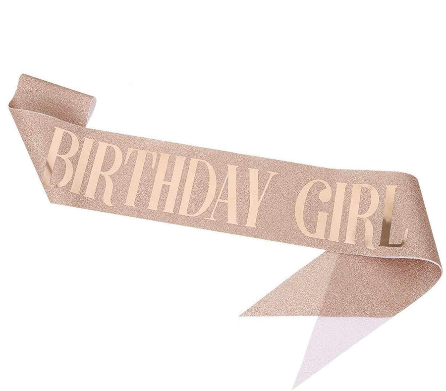 Rósagylltur glimmer "Birthday girl" borði