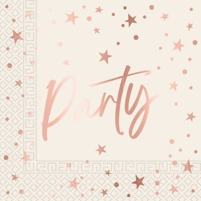 Rósagyllt ´Party´ matarserviettur  20 stk