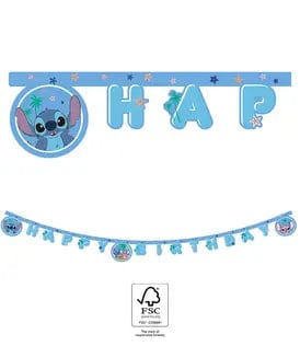 Blár Stitch "Happy Birthday" skrautlengja  2m