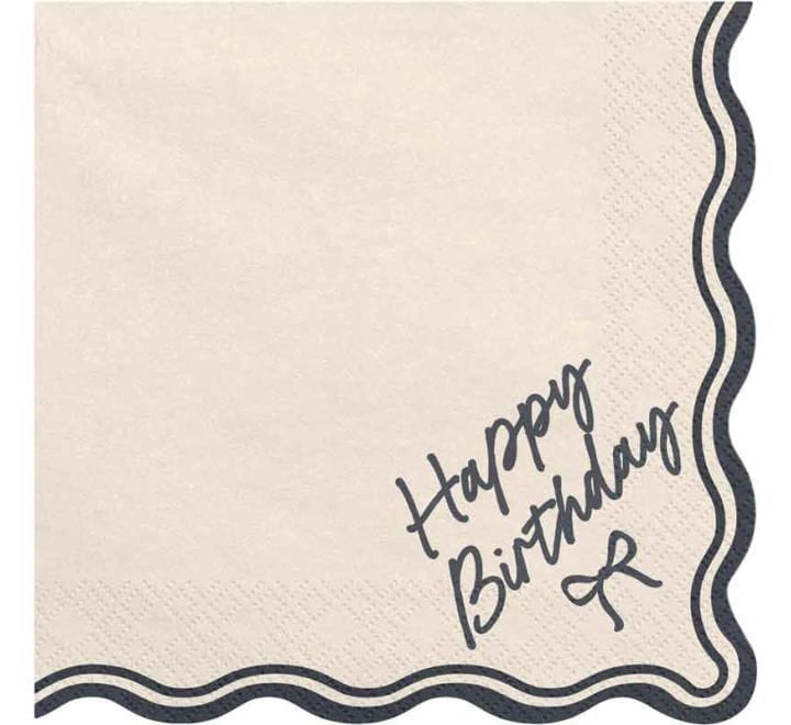 Svartar og kremlitaðar “Happy birthday” matarservíettur