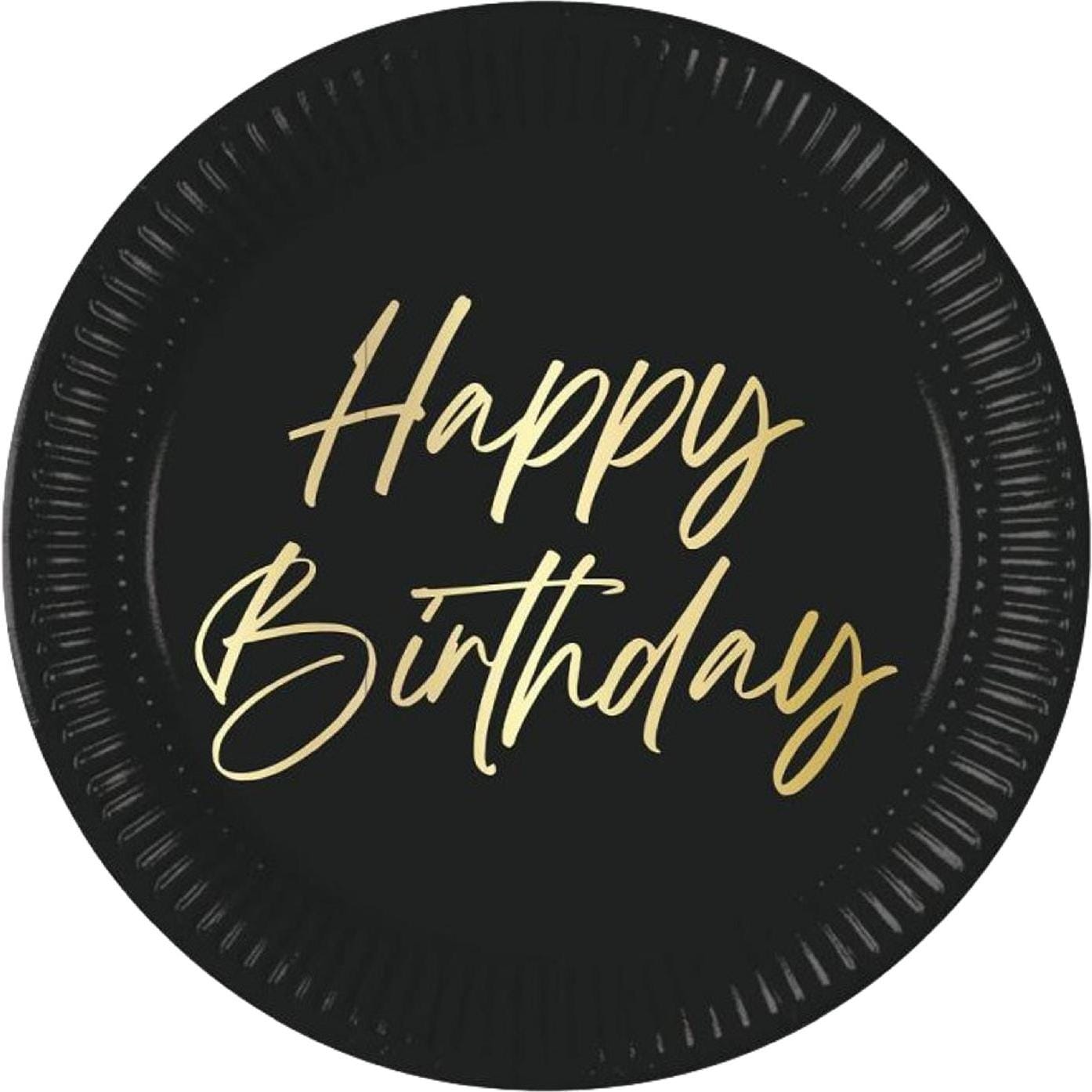 Svartur “Happy birthday” Matardiskar 8stk. 23cm