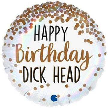 Gyllt, silfur og svört  "Happy birthday dick head" blaðra - 48cm