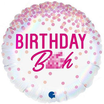 Hvít og bleik "Birthday Bit*h" blaðra - 48cm