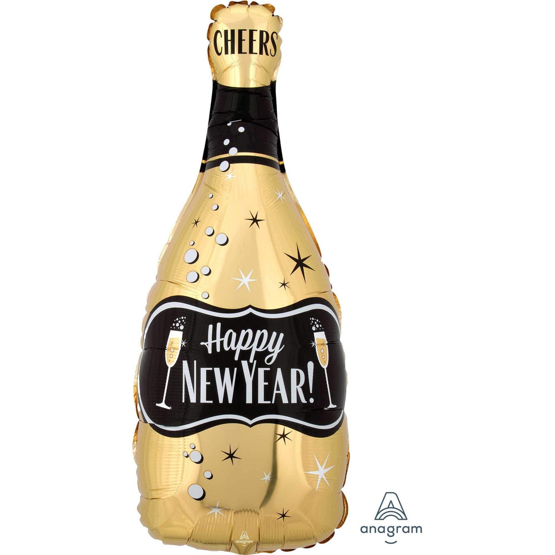 Gyllt og svört "Happy new year" kampavínsblaðra - 67cm