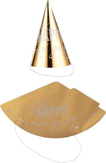 Glimmer strýtuhattur "happy new year" gylltur og silfraður - 17cm