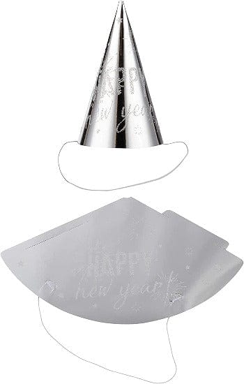 Glimmer strýtuhattur "happy new year" silfur  - 17cm