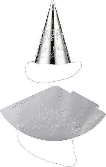 Glimmer strýtuhattur "happy new year" silfur  - 17cm