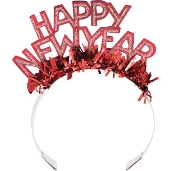 Áramóta kóróna “HAPPY NEW YEAR” -rauð og silfurlituð