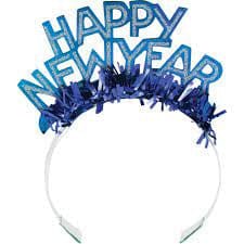 Áramóta kóróna “HAPPY NEW YEAR” -blá og silfurlituð
