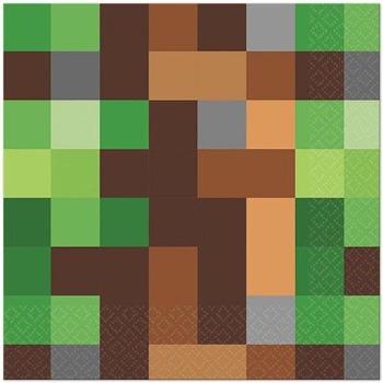Minecraft servíettur brúnar og grænar - 16 stk í pakka