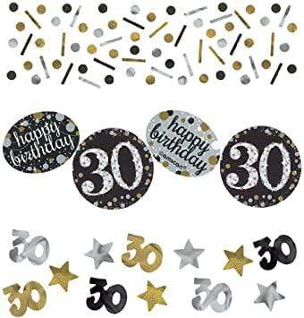 Confetti 30 ára - gyllt, svart og silfur
