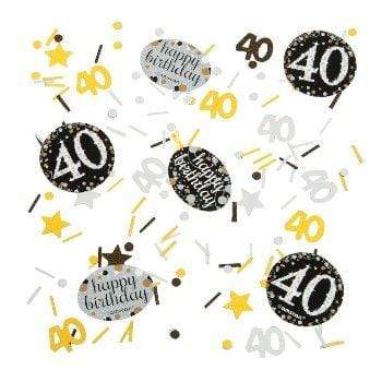 Confetti 40 ára - gyllt, svart og silfur