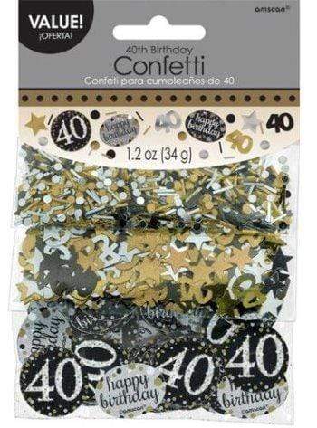 Confetti 40 ára - gyllt, svart og silfur