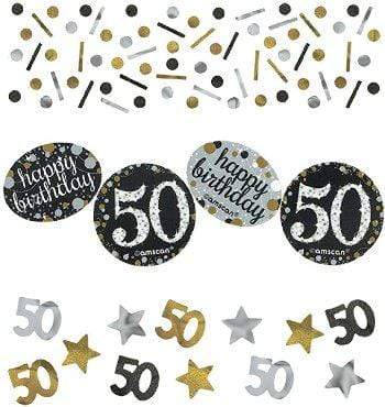 Confetti 50 ára - gyllt, svart og silfur