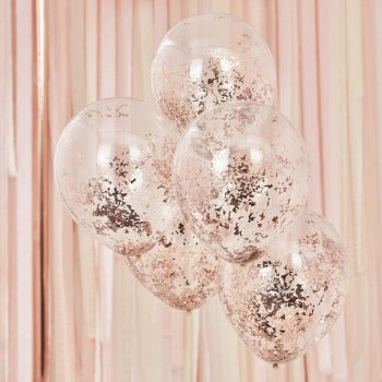 Confetti blöðrur með rósagylltum flögum 5 stk